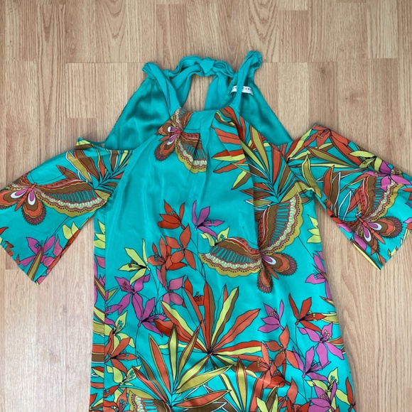 Tina Turk Green Floral Halter Cut Out Sleeve Mini Dress Size Large - Picture 5 of 10